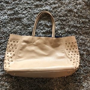 Tan Faux Leather Tote with Studs